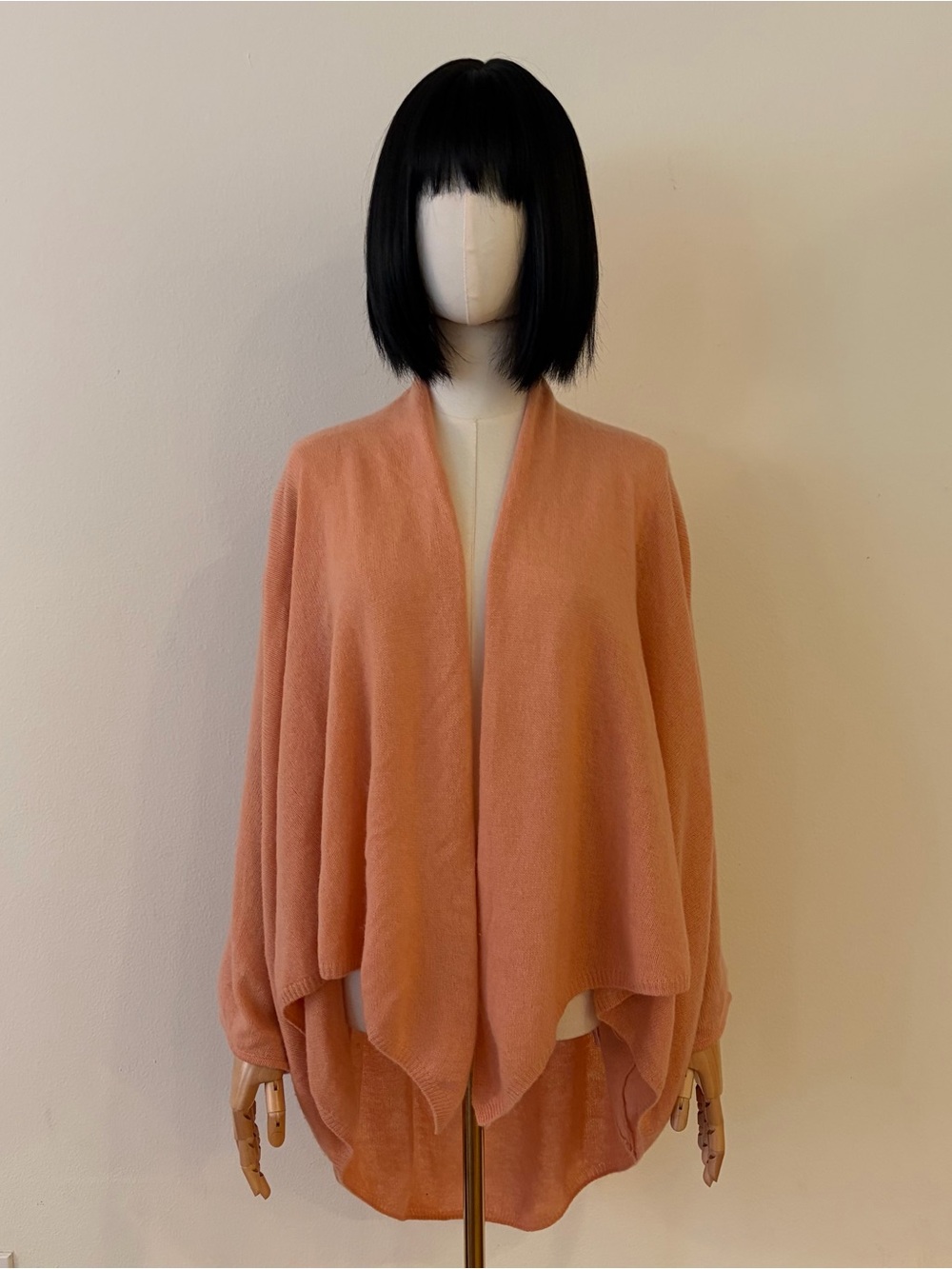 ⁠Minnie Rose 100% Cashmere Open Front Draped Cardigan Sweater Peach M/L Oversize